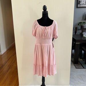 Celebrity Pink Light Pink Smocked Midi Dress with Puff Sleeves